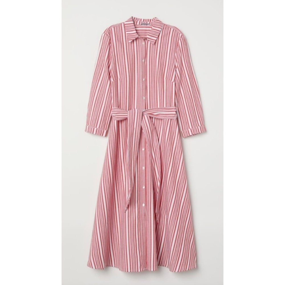 H&M Red and White Striped Shirt Midi Dress
